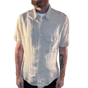 ARMANI JEANS Striped Tan Epaulet Designer Cream/Tan  Mens Shirt in Size Medium